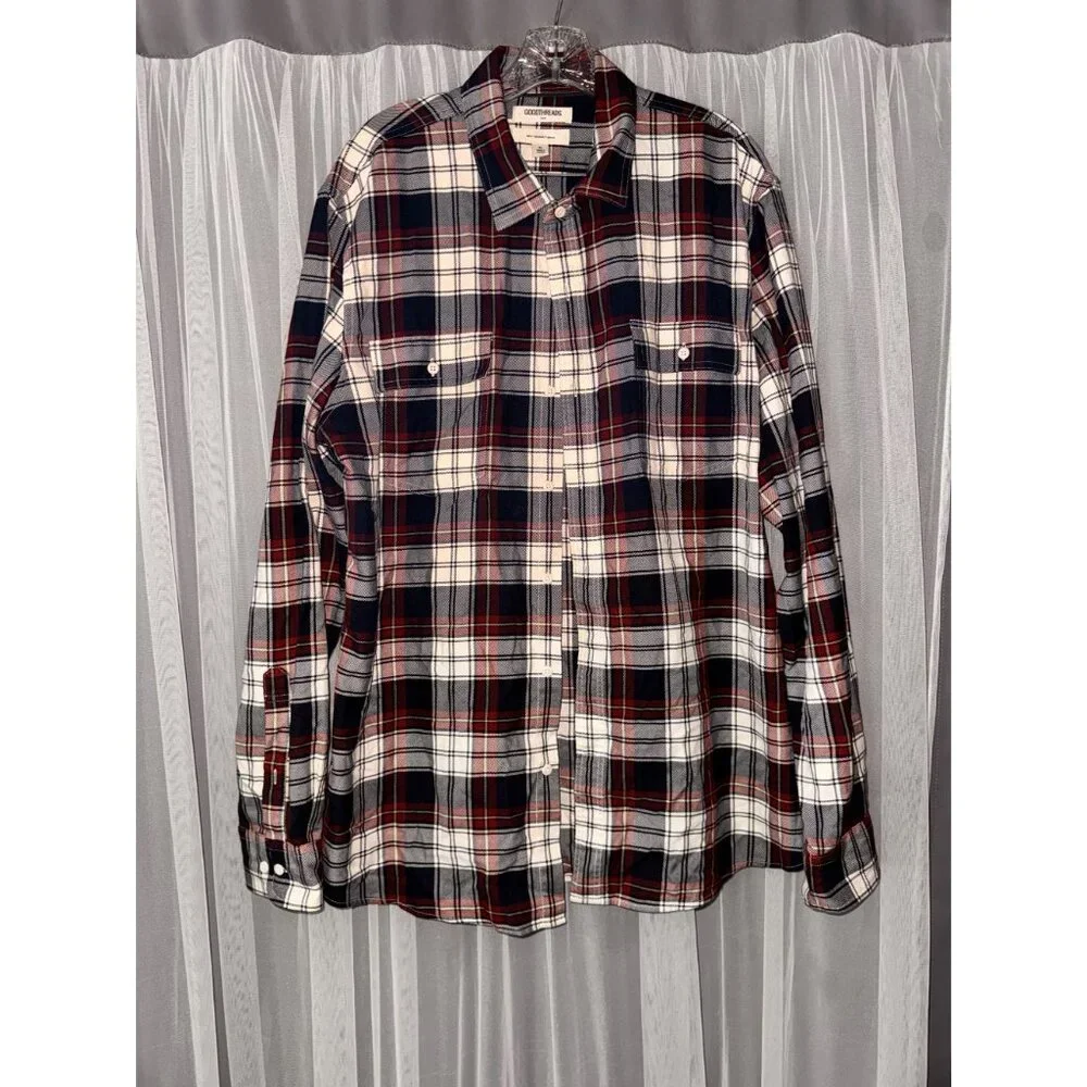 Mens Goodthreads Slim Fit Twill Plaid Button-Down Shirt XL Red & Navy - Picture 2 of 14